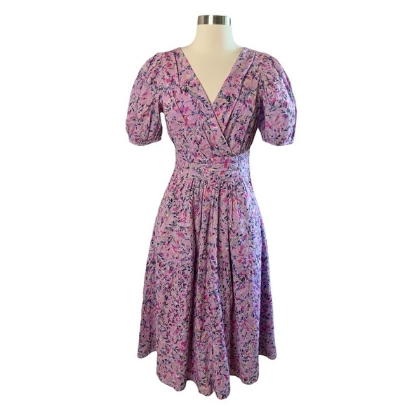 French Connection New With Tags Flores Puff Sleeve Dress In Mauve Mist Multi - Picture 6 of 11
